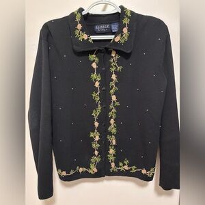 Rainbow Bridge cardigan Vintage size large black embroidery buttons collared